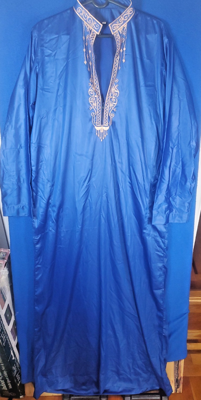 Moroccan Men Thobe Size 60 Royal Blue Gold Embroidered Kandora Kaftan Jubba Eid